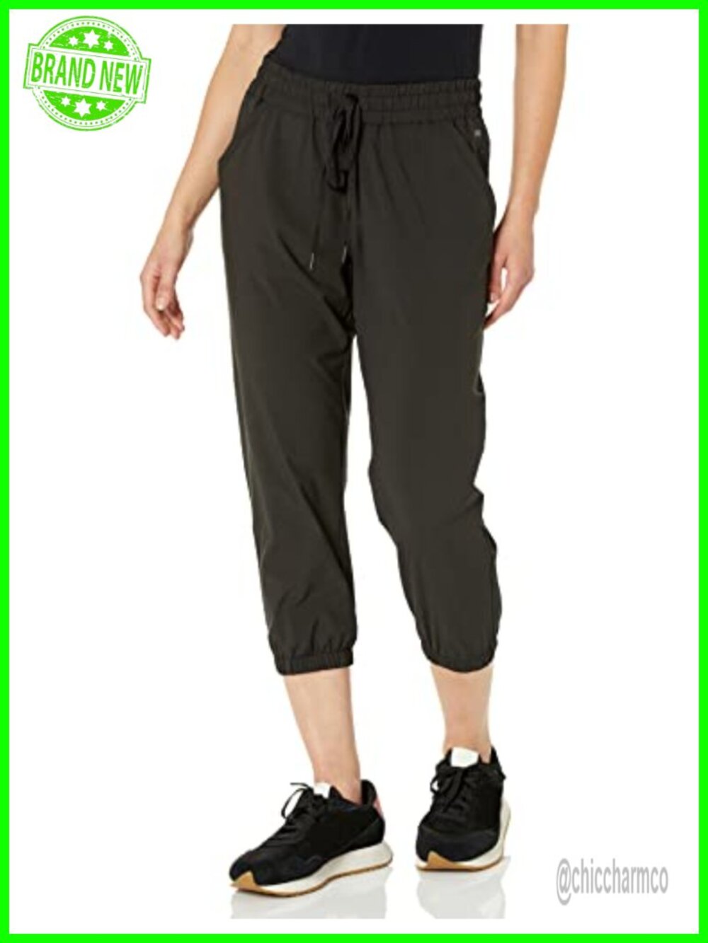 Women's Active Performance Stretch Woven Crop Jogger Pants Elastic Waist